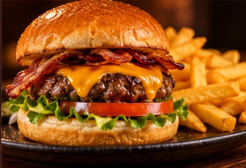 Hambúrguer artesanal em fotografia gastronômica premium
